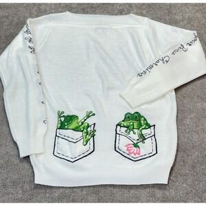 Women M Vintage Sweater Frog "you Have To Kiss A Lot Of Toads" Embroidered Funky